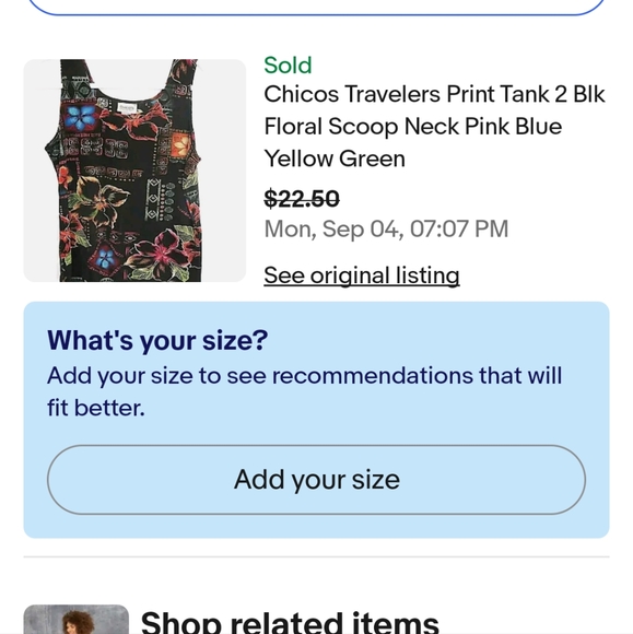 Chico's Travelers Print Women's Tank Black/ Floral  Made In USA Size 3 - Picture 7 of 7